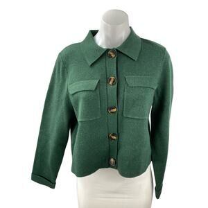 Shy Velvet Women's Green Merino Wool Collared Long Sleeve Shirt Coat Jacket Sz M